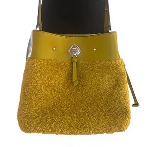 KATE SPADE ~ KS New York “Marti” Faux Fur Small Bucket Bag Citron Sapphire color
